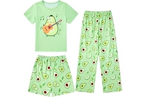 Fanient Pyjamas Filles Enfants Ensembles de Pyjamas imprimés Mignons Pyjamas Trois pièces pour Filles 7-14 Ans