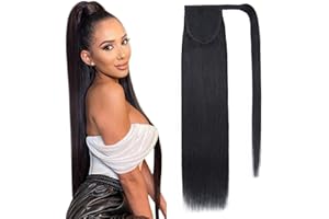 Benehair Extension Queue de Cheval Cheveux Natural, 80g Extension Queue de Cheval Cheveux Humain, 100% Vrais Cheveux Wrap Around Extension, Noir Foncé Cheval de Cheveux pour Femmes, 35CM #1