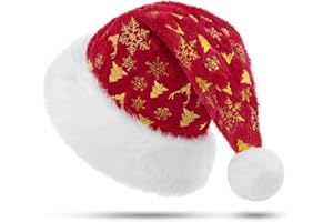 KONVINIT White Santa Hat Large Adult Christmas Hats Plush Xmas Hat with Sequin,Plush Santa Claus Hat for Christmas Party or Costume