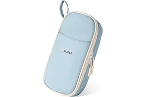 SUNEE Large Capacity Pencil Case with Compartments and Handle, Aesthetic Pen Pouch Organizer, Big Storage Portable Pencil Bag for Girls, Boys, Adults, School and Office Stationery Supplies, Light Blue