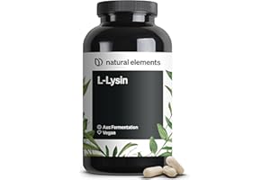 ‎NATURAL ELEMENTS natural elements L-Lysin – 365 Kapseln – 800mg L-Lysin – Aus pflanzlicher Fermentation – ohne Gentechnik – vegan, optimal dosiert, ohne unnötige Zusätze