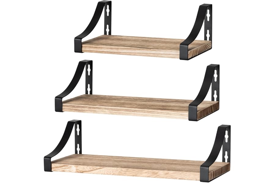 Pipishell Floating Shelves Wall Mounted Shelf, Paulownia Wood Wall Shelves, Wooden Shelves Set of 3 for Bedroom, Bathroom, Living Room, Kitchen, Home Office, Laundry room,etc (Light Brown)