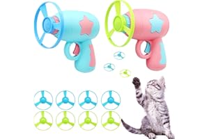 Lontom Interactive Cat Toys - 2 Spinning Launchers with 8 Flying Disc Toys for Indoor Kittens, BPA Free, Cat Exercise Training