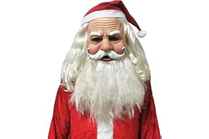 ZPQAODI Máscara Papá Noel Navidad, Peluca y Barba Navidad Papá Noel Santa Claus encapuchado, Disfraz de Papá Noel，Rojo Sombrero de Decoración,Fiesta,Christmas,Costume,Cosplay