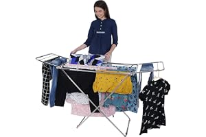 LiMETRO STEEL Stainless Steel Foldable Cloth Dryer Stand Double Rack Cloth Stands for Drying Clothes Steel (Cross), 120x54x4 