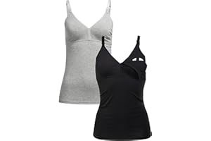 Herzmutter Camiseta Lactancia - Algodón - Top de Lactancia Materna - Ropa Mujeres Lactantes - Bustier Integrado - Set de 1 y 2-5400