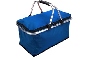 FAMKIT Faltbarer Picknickkorb, 30 l, isoliert, Einkaufskühler, Aufbewahrungskorb, Blau