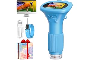 ASHFLY Microscope for Kids, 2.0'' IPS Color Screen Rechargeable Portable Handheld Mini Microscope with Adjustable 8 LED Lights - Edu Birthday Gift for Age 3-12 Boys - Blue