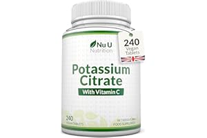 Potassium Supplement High Strength 1550mg & Vitamin C - 240 Vegan Tablets - 4 Month Supply - Potassium Citrate for Natural Electrolytes Support - Made in The UK - Nu U Nutrition