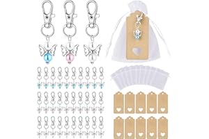 Offfay Guardian Angel Keychains, Thank You Gift Set, 32 Pcs Angel Keyring with Thank You Tags, Wedding Favors Organza Bags for Baby Shower Birthday Favours for Guests