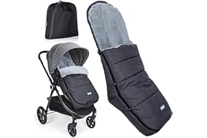 Orzbow Saco Silla Paseo Universal Invierno, Impermeable Saco Carro Bebe con Bolsa, Desmontable Saco Silla de Paseo con Cremallera Lateral Ajustable, Forro Cálido Coral, Forma de L, Gris Oscuro