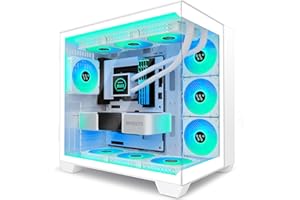 ANSAITE ATX PC Case 9×120 mm ARGB PWM Fans Pre-installed ，Mid-Tower Gaming PC Case, Panoramic Tempered Glass Computer Case with Type-C,360mm Radiator Support ，white，W9