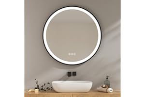 ‎EMKE EMKE Badspiegel mit Beleuchtung 80cm wandspiegel rund mit 3 Lichtfarbe dimmbar, Antibeschlag, Speicherfunktion,Touch,3 Stunden automatische Abschaltung,energiesparend Spiegel rund