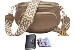 KUNKUN Bauchtasche Damen Umhängetasche Damen Gross Crossbody Bag Veganes Leder Handytasche Zum Umhängen senden RFID-Blockierung Kreditkartenpaket - Schwarz