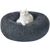 Nepfaivy Relaxing Bed for Cats and Small Dogs - Anti-Stress and Washable Cushions, Dark Grey, S-15.75in/40cm