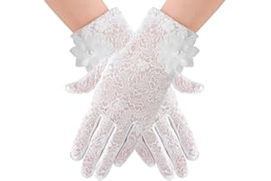 AIYVELU Gants de dentelle florale pour femmes, gants courts de dentelle florale pour femmes, gants courts élégants de dentelle, gants de mariage d'été pour le mariage et la fête de l'opéra