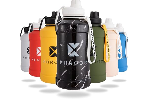 Khroom Gourde Fitness/Sport 1,3L & 2,2L - Bouteille en acier inoxydable – Pour boissons gazeuses, étanche, lavable au lave-vaisselle, simple paroi, sans BPA | Bouteille Métallique | 2-Litres XXL