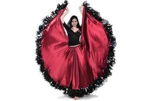 ROYAL SMEELA Jupe Flamenco Danse du Ventre Femme ATS Tribal 25 Verges Orientale Volants de Dentelle Costume de Danse Noir Rouge
