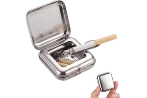 Väskaskkopp för resor – luktsäker reseaskkopp med lock, mini askkopp i metall för utomhus, camping och vandring, kvadratisk mobil askkopp, 59 x 54 mm
