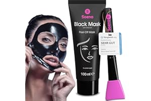 Das ORIGINAL - SOENA® Black Mask + MASKENPINSEL | XXL Tube 100 ml | Entfernt Mitesser – Peel-Off Maske - Gegen unreine Haut | Mit Aktivkohle | Schwarze Maske zum abziehen - Blackhead Maske