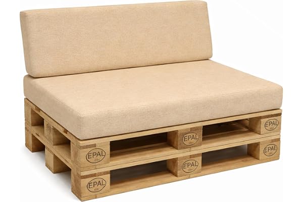 POKAR Set de 2 Coussins pour Palettes Euro: 1x Assise 120x80cm + 1x Dossier 120x40cm, en Mousse formée à Froid, pour Canapé de Jardin, Intérieur et Extérieur, sans Palette, Beige