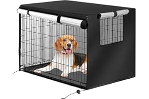 AILA Dog Crate Cover, Waterproof Crate Covers For Dog Cages, Silver Coated Oxford Cloth Dog Cage Cover with 1 Door and Breathable Window for 36 Inch Dog Crate Indoor Outdoor Protection(Only Cover)