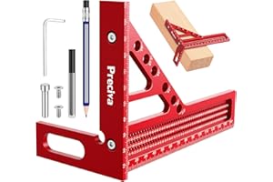 PRECIVA Escuadra De Carpintero 3D con LáPiz y Bloque Fijo, Escuadra MetáLica De 22,5-90°, Regla De MedicióN MultiáNgulo,Rapida Herramientas De MedicióN Para CarpinteríA Y Mediciones Precisas