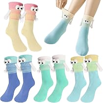 APKOL 4 Paia Calzini Magnetici 3D Che Si Tengono Socks per Coppie, Calzini Con Calamita Degli Occhi Grandi Da Coppia Divertenti Unisex,Adatto amici famiglie Valentino Festa della Mamma Bianco Nero