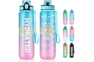 MYFOREST Bouteille d'eau 1000ml - Tritan™ Gourde Sport 1 Litre, Grand Bec pour Grand Gorgée/Paille Amovible pour Petite Siroter, Marqueur de Temps pour Hydratation Motivationnelle, sans BPA
