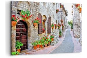 ARTTOR Cuadros Decoracion Salon Italia calle flores historia Lienzos decorativos 120x80cm Cuadro Sobre Lienzo Moderno Dormitorio Cocina Cuadros Pared Imágenes Wall Art Prints Decor Grande XXL AA120x80-2817