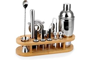 Duerer Kit à Cocktail 23 pièces avec Support en Bois de Bambou, Ensemble d'outils de Bar Parfait pour la Maison et kit de Barman Professionnel à Martini, kit de mélange Shaker en Acier Inoxydable