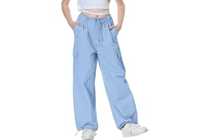 Rolanko Ragazze Pantaloni Larghi da Paracadutista, Joggers Vintage Y2K con Elastico in Vita Regolabile per Bambini