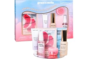 grace & stella Kit Regalo Mujer San Valentín - Set Facial con Parches Contorno de Ojos, Sérum de Ácido Hialurónico, Mascarilla de Arcilla y Más, Para Despedidas, Cumpleaños - Pack Skincare Vegano
