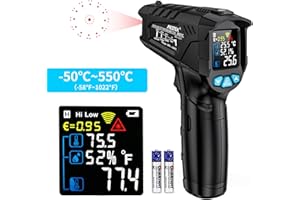 Termometro Infrarossi Laser MESTEK Digitale Termometri IR Temperatura senza contatto Professionale -50°C ~ 550°C con Schermo LCD a Colori Senza Contatto Regolabile Emissività per Cucina Pizza Forno