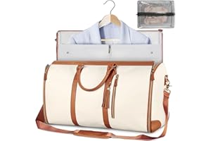 Adius Garment Duffle Bag, Convertible Suit Travel Bag for Women,Large Capacity PU Leather Folding Carry on Garment Bag with Shoe Pouch & Toiletry Bag Compartment