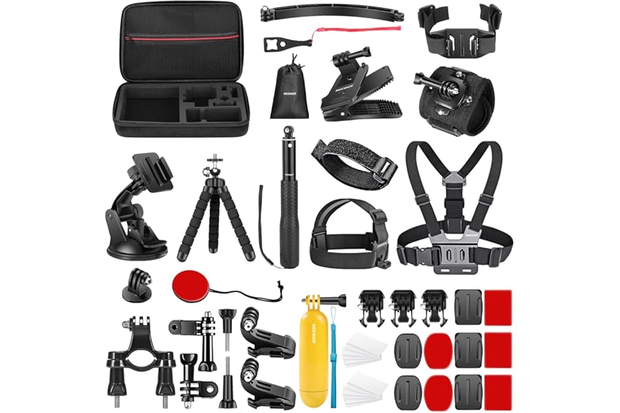 NEEWER 50 in 1 Action Cam Accessory Kit Compatible with GoPro Hero 12 11 10 9 DJI OSMO 4 3 2 Insta360 X3 X2 GO 3 SJCAM DBPOWER HEAD VicTsing APEMAN WiMiUS QUMOX Lightdow Campark Sony Sports DV