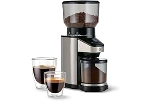 ‎TCHIBO Tchibo elektrische Kaffeemühle, eingebaute Waage, Edelstahlmahlwerk, Kegelmahlwerk 26 Mahlgradeinstellungen, Schwarz/Silber