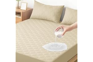 Ystyle Wodoszczelny Ochraniacz na Materac 160x200 CM, Hipoalergiczny Ochrona przed Roztoczami Można Prać Poszewka na Materac, Elastyczna Gumka na Całym Obwodzie do 30 CM, Khaki