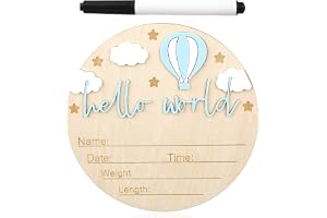 Wooden Baby Announcement Sign, Hello World Newborn Sign Welcome Baby Name Plaque for Home Hospital Nursery Newborn Gift (Blue)
