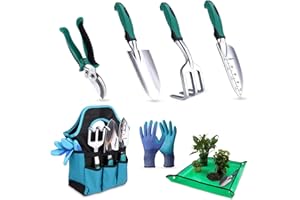 Gerbala Gartenwerkzeug Set, 7 Stück Garten Handwerkzeuge mit Gartengeräte Organizer Handtasche, Gartengeräte Set, Robust, Rostfrei, EIN ideales Gartengeschenk für Frauen, Männer und Gartenliebhaber
