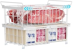 iSPECLE Chest Freezer Baskets - Fit 283 to 566L, 2 Pack Large Expandable Wire Basket for Deep Freezer, Stack to Add Space, Easy to Get Items with Handles, Air Circulation for Better Freshness, White