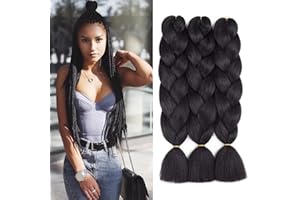 FANWYFYU Ombre trenzado de pelo, 3 paquetes/lote Ombre extensiones de cabello trenzado sintético de alta temperatura de 24 pulgadas preestirado cabello (negro)