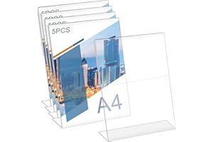 ZOOQUE Lot de 5 Présentoirs de Table A4 en L, Porte Affiches Présentoir de Table Support Transparent en Forme de L pour Restaurants Hôtel Boutique Bureau (A4)