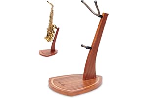 Musbeat Support de saxophone en bois avec base lourde fabriquée à la main, pied cadeau pour saxophone avec 2 empiècements en silicone souple pour sax ténor alto, porte de sol en bois