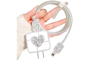 DIYGODY Série Protege de Câble USB Chargeur Protecteur pour iPhone, Protecteur de Câble avec Modèle de Cœur Brillante pour Fille, Protecteur de Ligne de Données, Attaque de Câble Chargeur Protecteur- Argenté