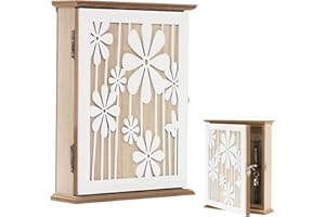 mumisuto Drewniana skrzynka na klucze, 26 x 20 x 6 cm, elegancka półka na klucze do wejścia, korytarza, biura, biała