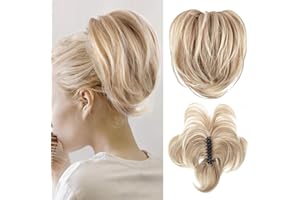 PORSMEER Claw Clip in Short BLonde Ponytail Hair Extension with Bendable Metal Wire Hair Pieces for Women Messy Bun Hair Piece, Fake Pony Tail DIY Styles(Deep Blonde with Highlights)