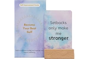 IMPROVEO 50 Positive Affirmation Cards with Wooden Stand - Daily Mindfulness, Gratitude & Inner Peace Practices | Self-Care & Inspirational Gifts for Women, Men (Includes 5 Blank Cards)
