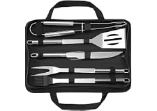 5pcs Stainless-steel BBQ Grill Tool Set with Knife Brush Fork Spatula and Tong with Oxford Bag