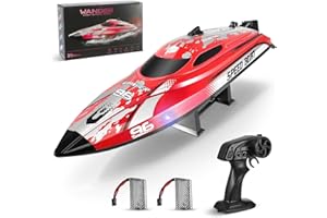 Helangel RC Boat, 2.4Ghz Remote Control Boat 25KM/H Self Righting Racing Boats Outdoor Radio Controlled Watercraft with Low Battery Alarm Rechargeable Battery for Pools Lakes, Red